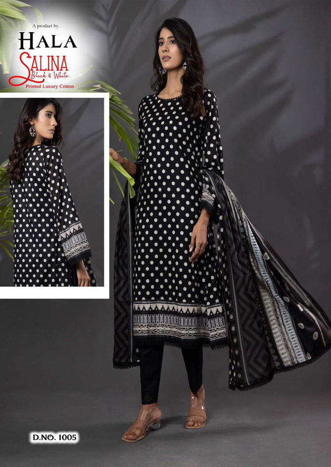 Hala Salina Black And White Cotton Dress Material Catalog
